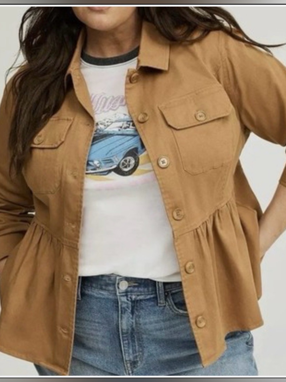 Torrid Peplum Utility Jacket Brown Button Front 4X